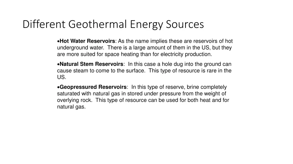 different geothermal energy sources