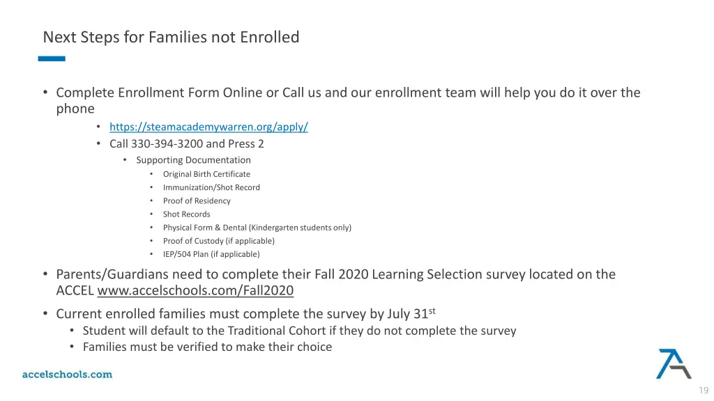 next steps for families not enrolled