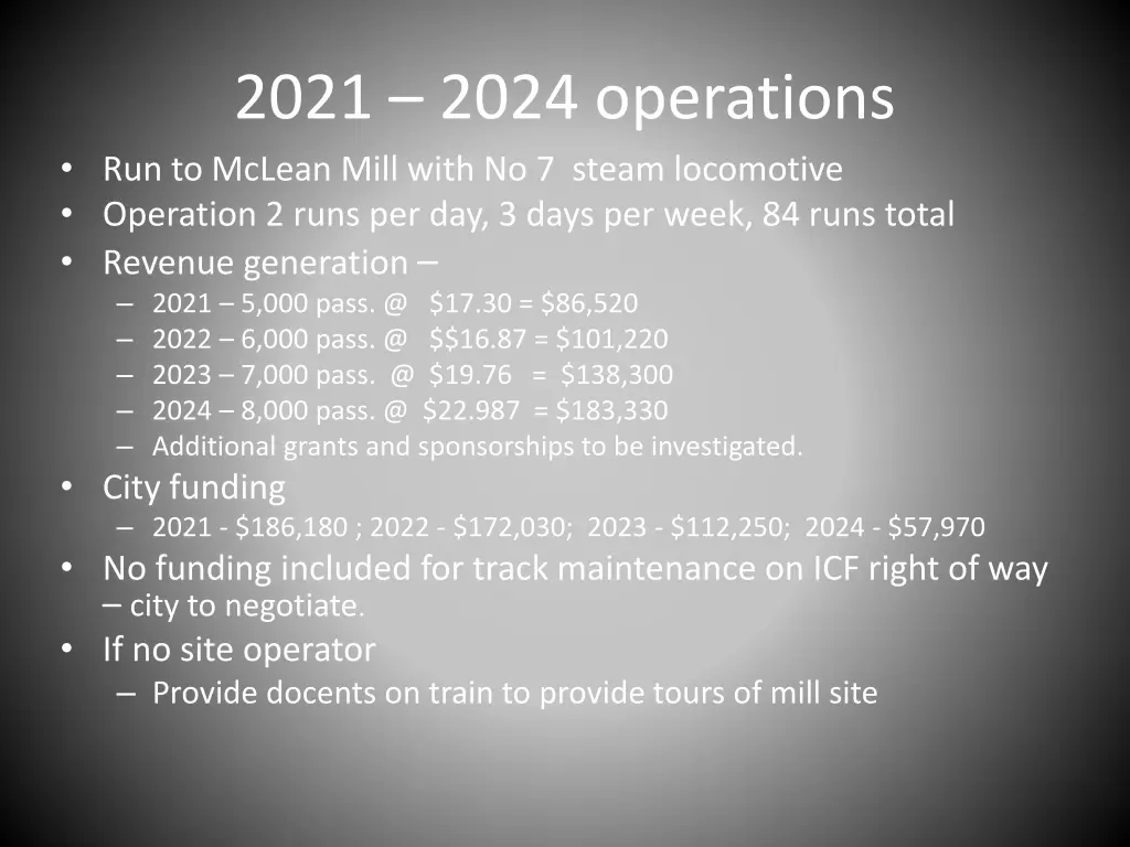 2021 2024 operations run to mclean mill with