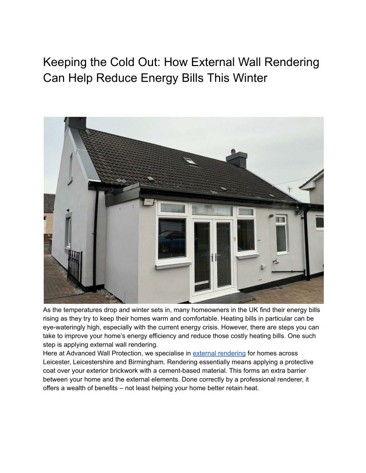 keeping the cold out how external wall rendering