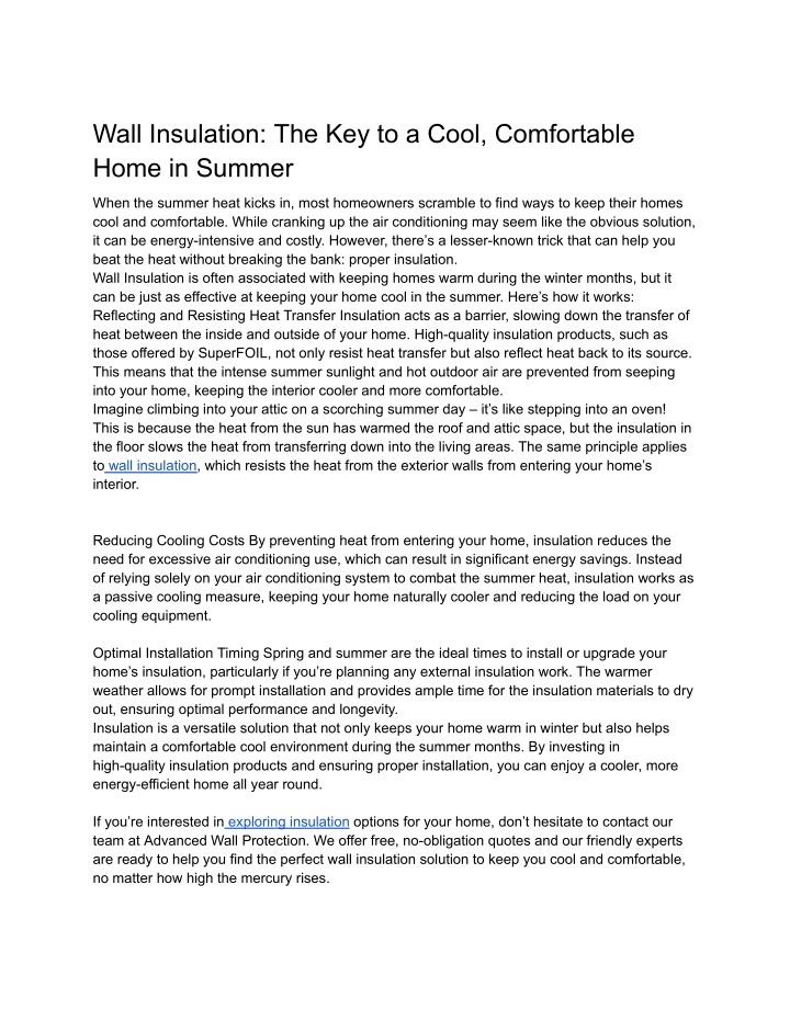 wall insulation the key to a cool comfortable