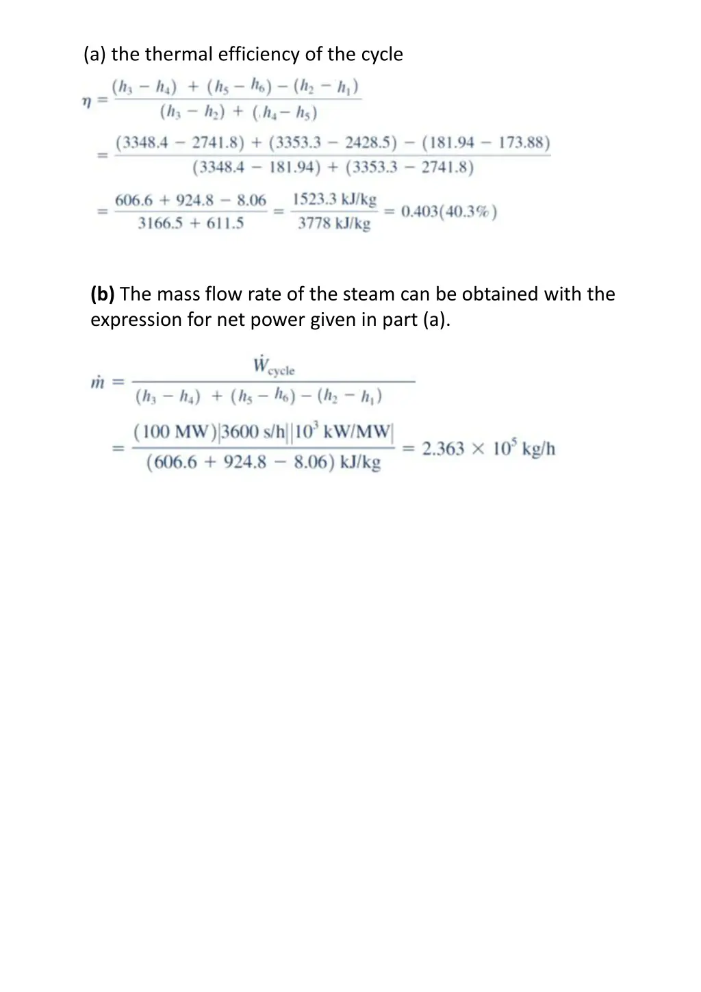 a the thermal efficiency of the cycle