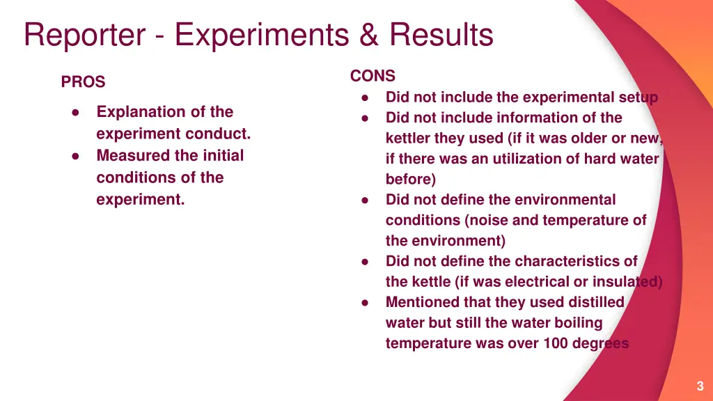 reporter experiments results