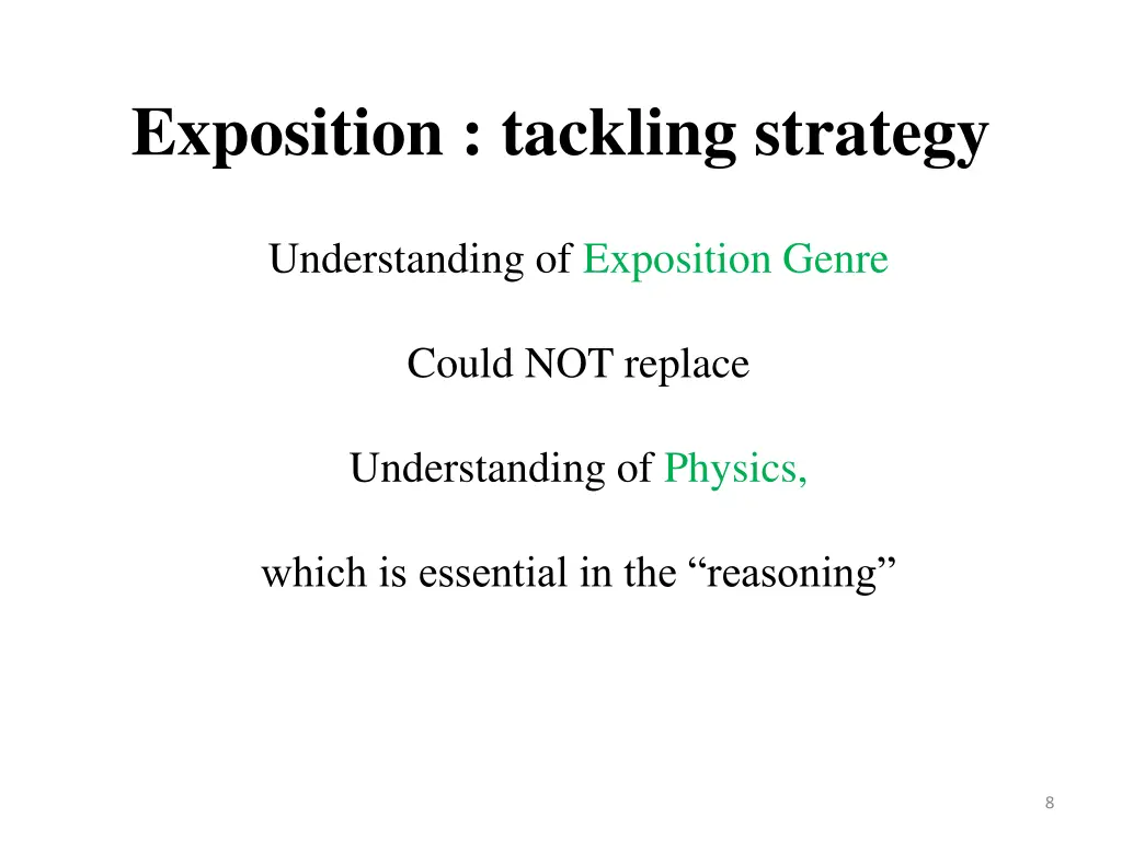 exposition tackling strategy