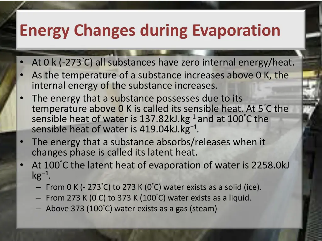 energy changes during evaporation