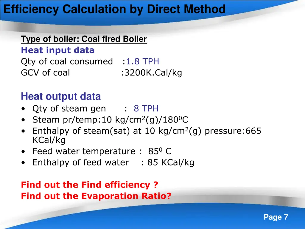 efficiency calculation by direct method