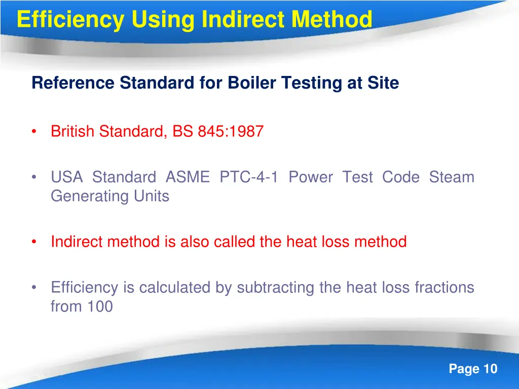 efficiency using indirect method