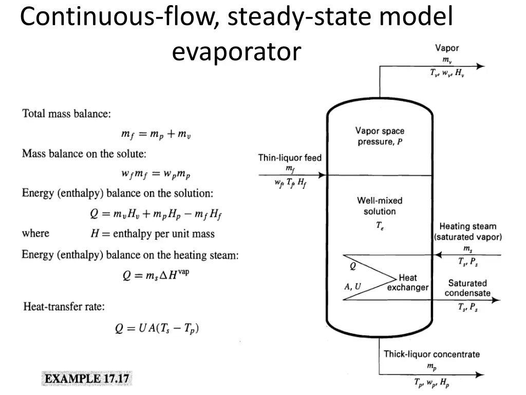 continuous flow steady state model evaporator 1