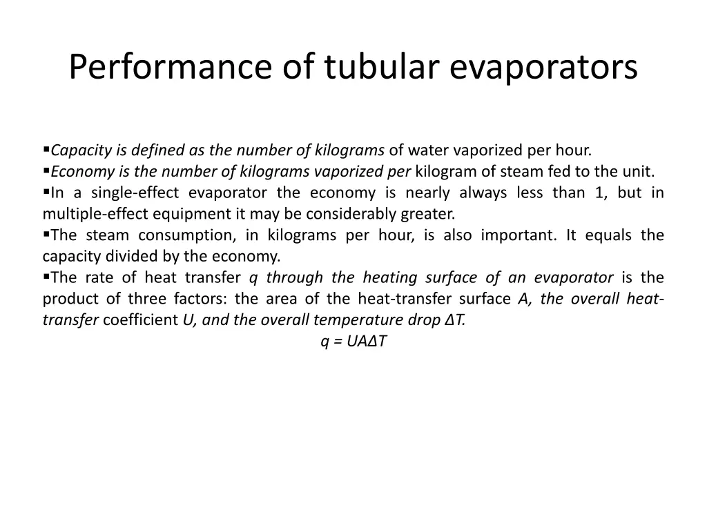 performance of tubular evaporators