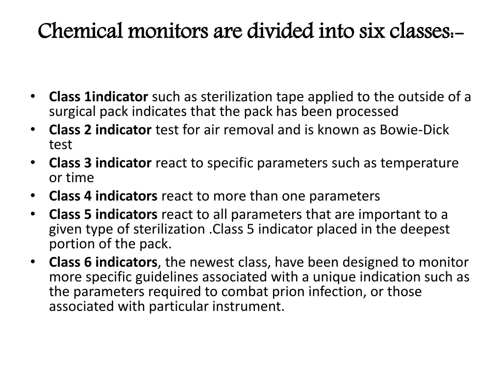 chemical monitors are divided into six classes