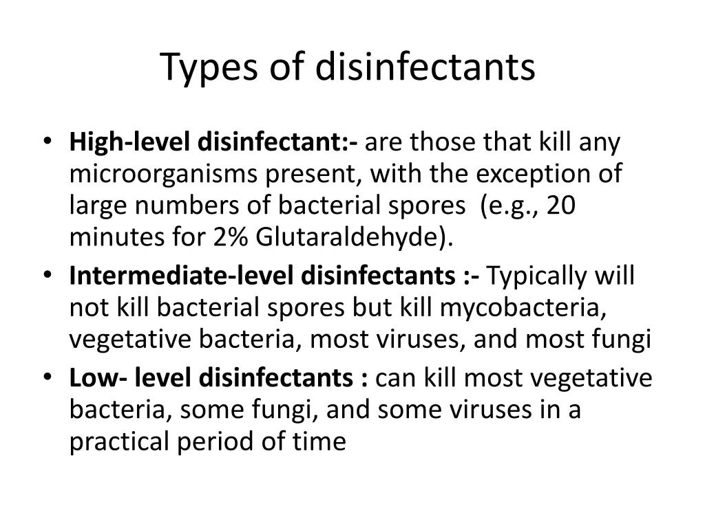 types of disinfectants