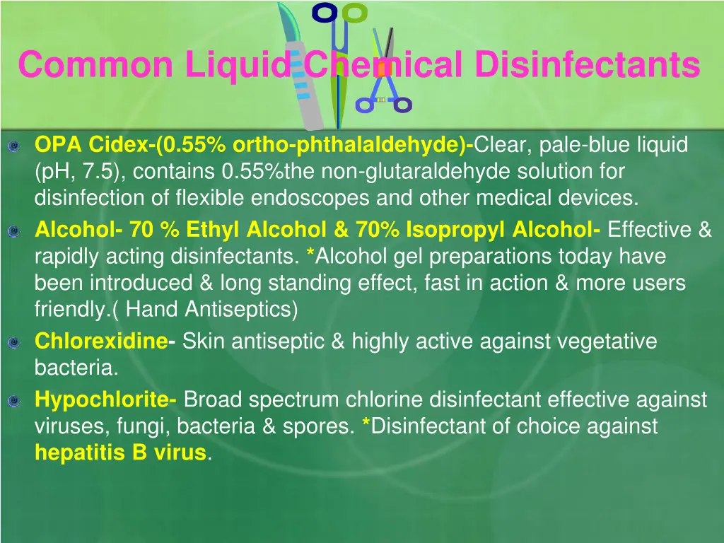 common liquid chemical disinfectants