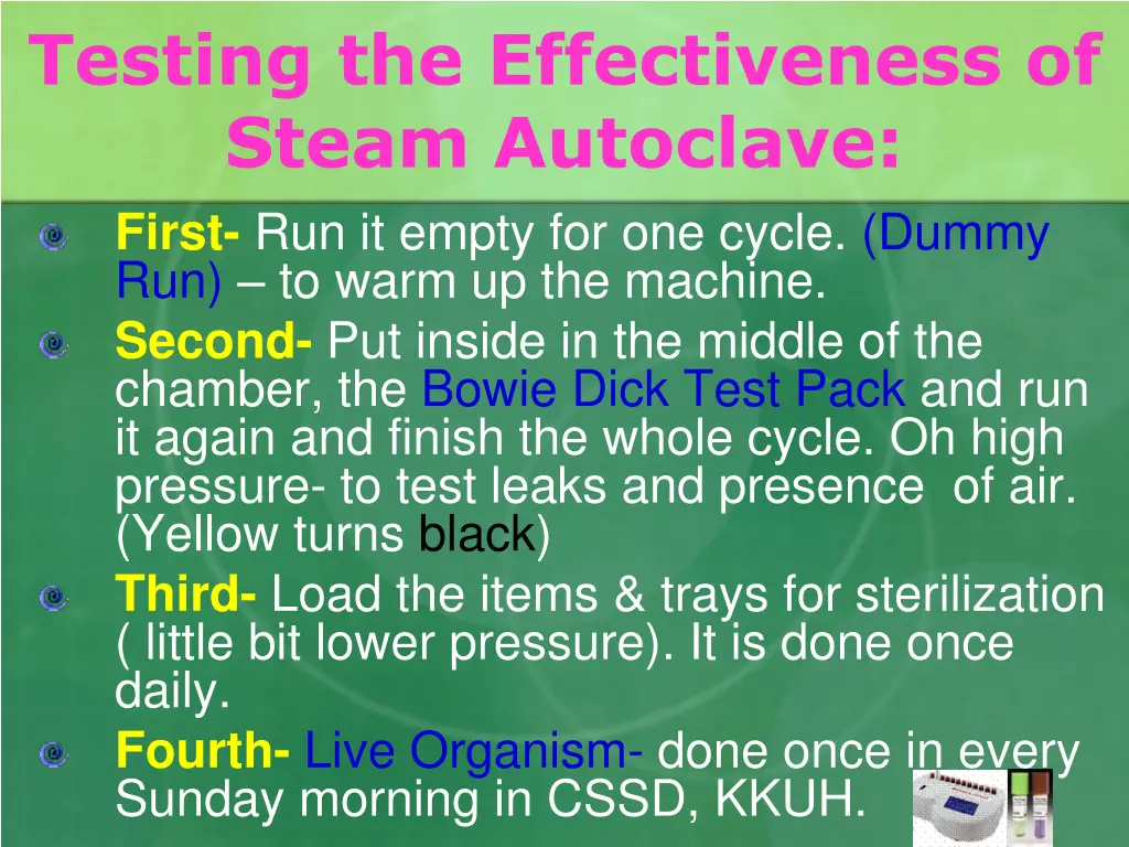 testing the effectiveness of steam autoclave