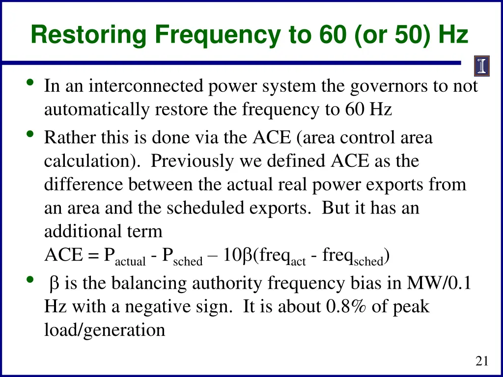 restoring frequency to 60 or 50 hz