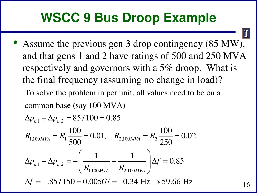 wscc 9 bus droop example