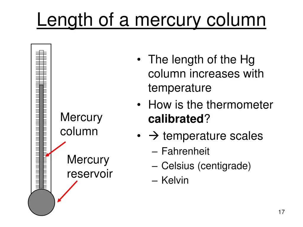 length of a mercury column