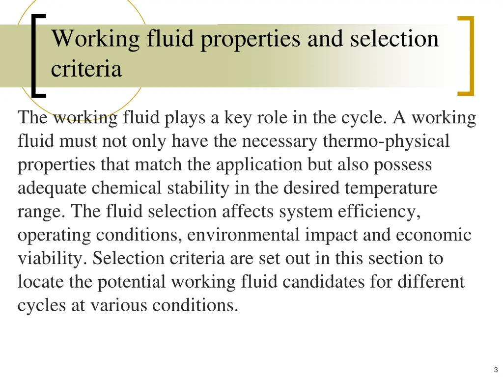 working fluid properties and selection criteria