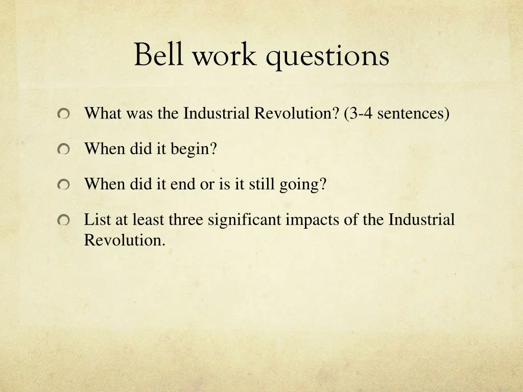 bell work questions