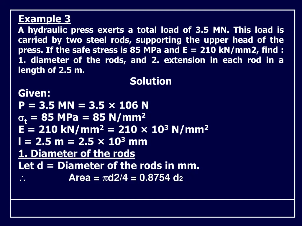 example 3 a hydraulic press exerts a total load