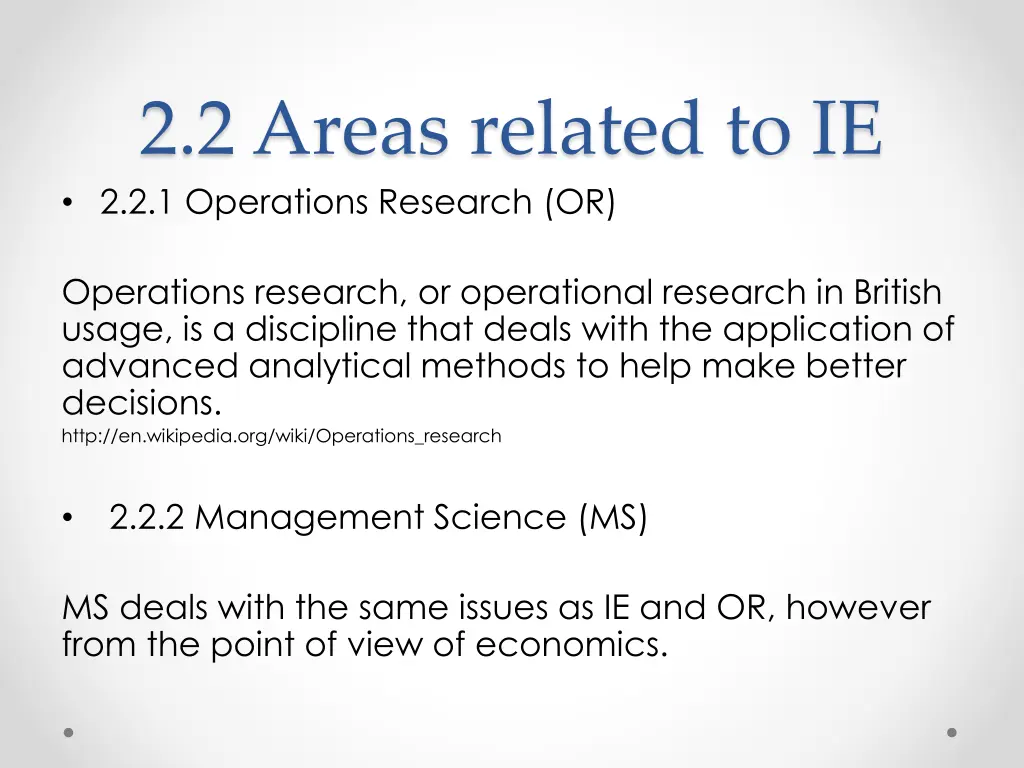 2 2 areas related to ie 2 2 1 operations research