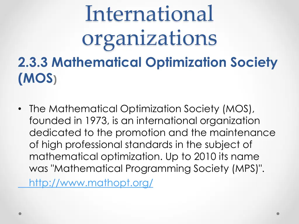 international organizations 2 3 3 mathematical