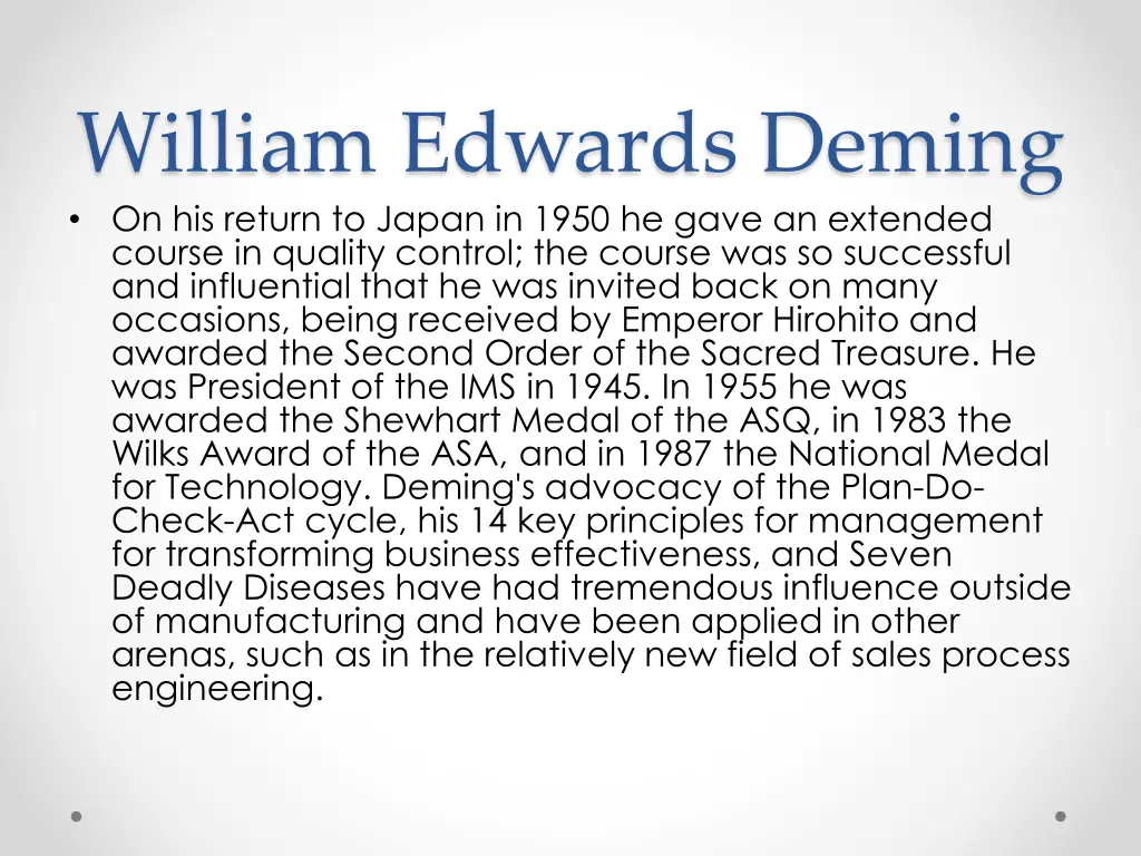 william edwards deming on his return to japan