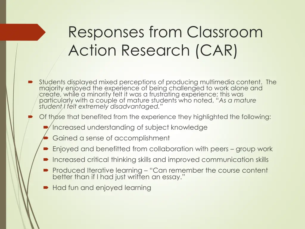 responses from classroom action research car