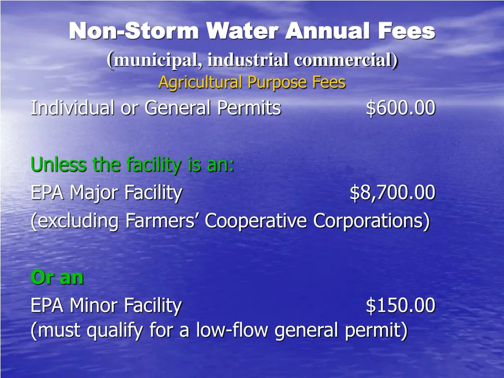 non non storm water annual fees storm water