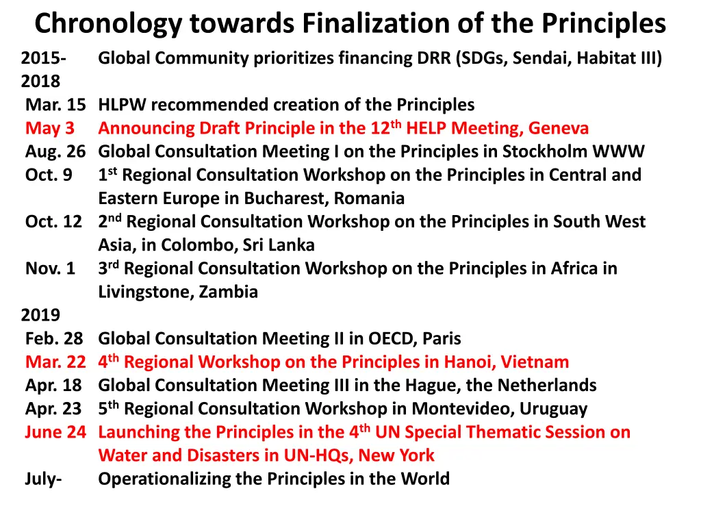 chronology towards finalization of the principles