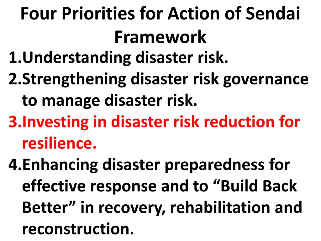 four priorities for action of sendai framework