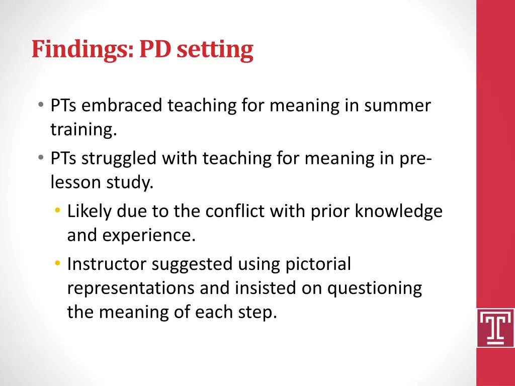 findings pd setting