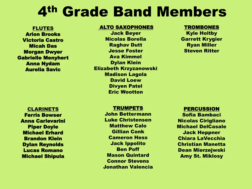 4 th grade band members