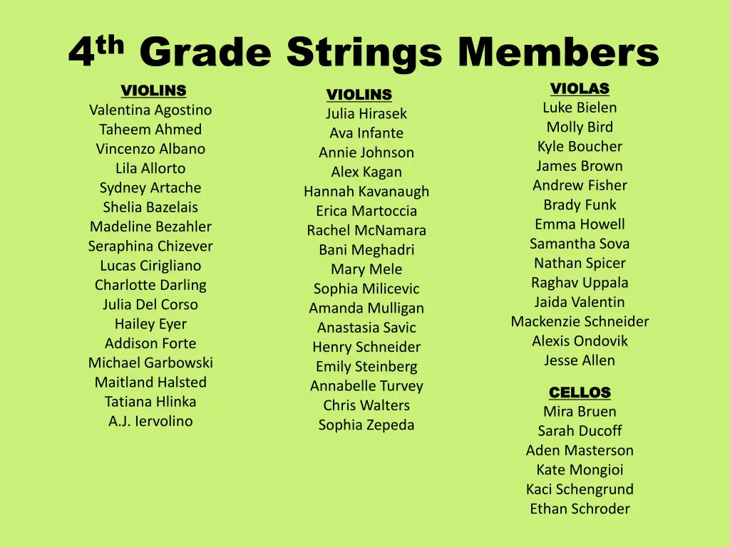 4 th grade strings members violins violins