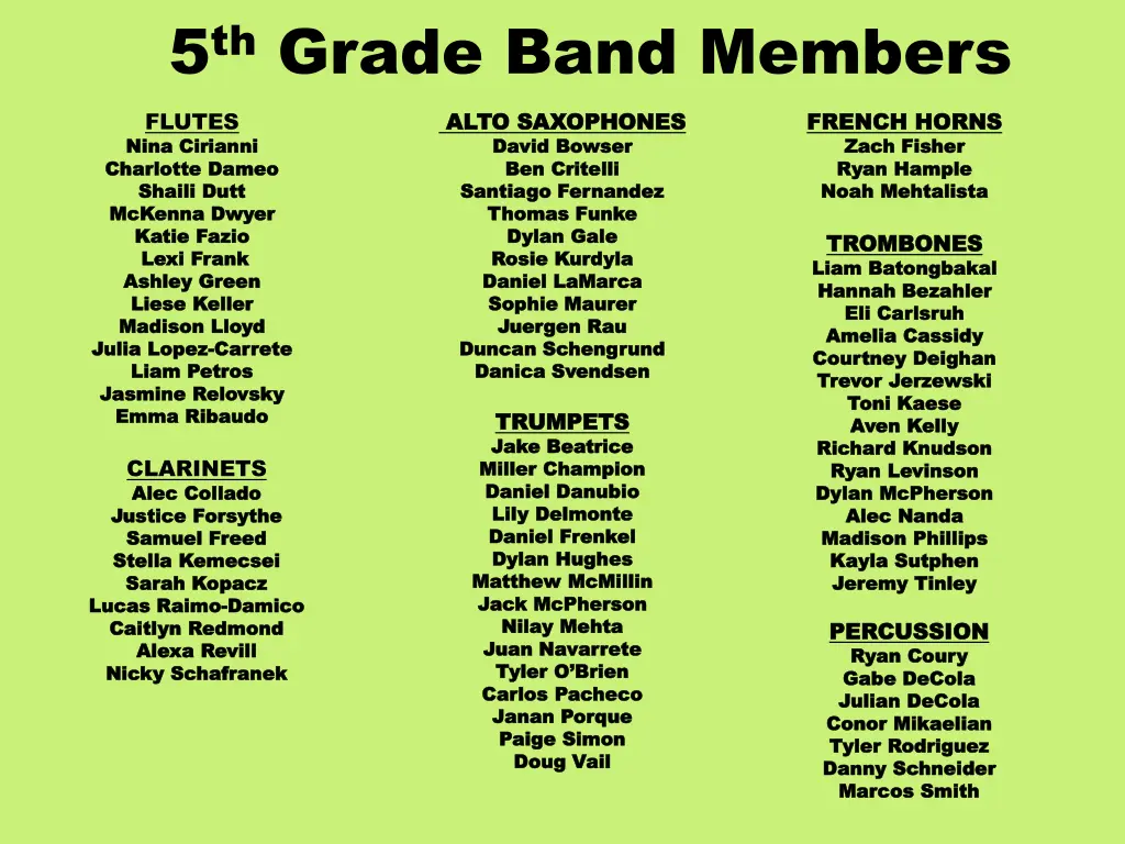 5 th grade band members