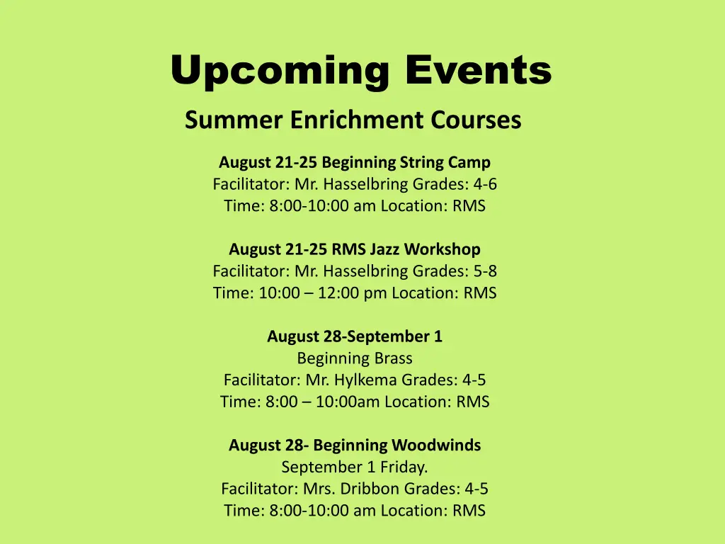 upcoming events summer enrichment courses