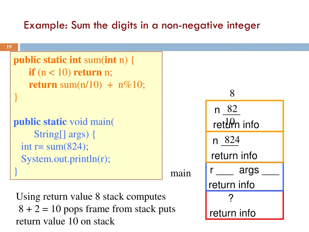 example sum the digits in a non negative integer 5