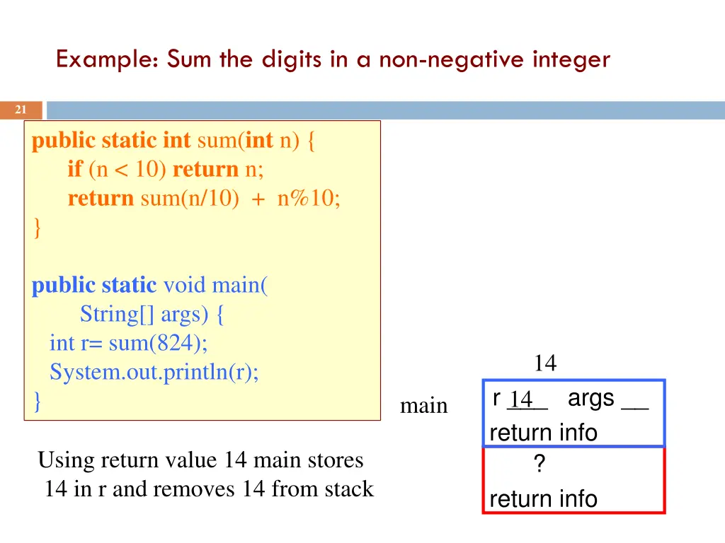 example sum the digits in a non negative integer 7