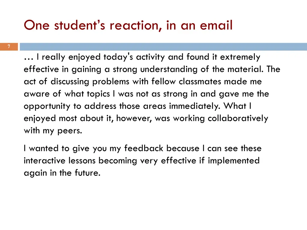 one student s reaction in an email