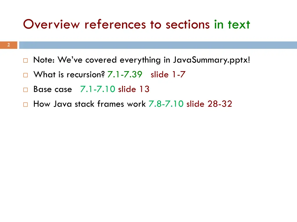 overview references to sections in text