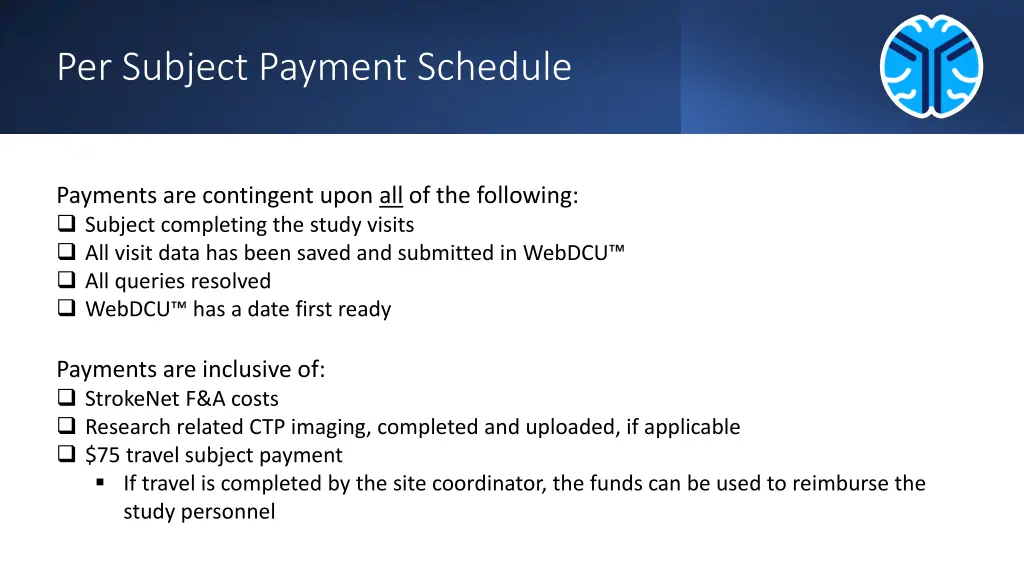 per subject payment schedule