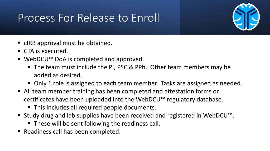 process for release to enroll