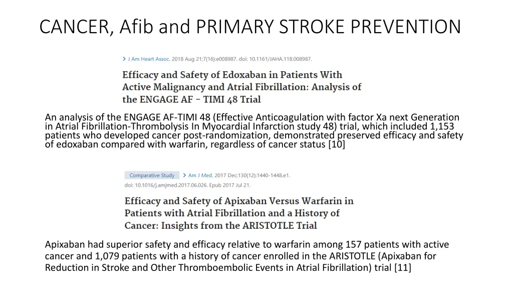 cancer afib and primary stroke prevention