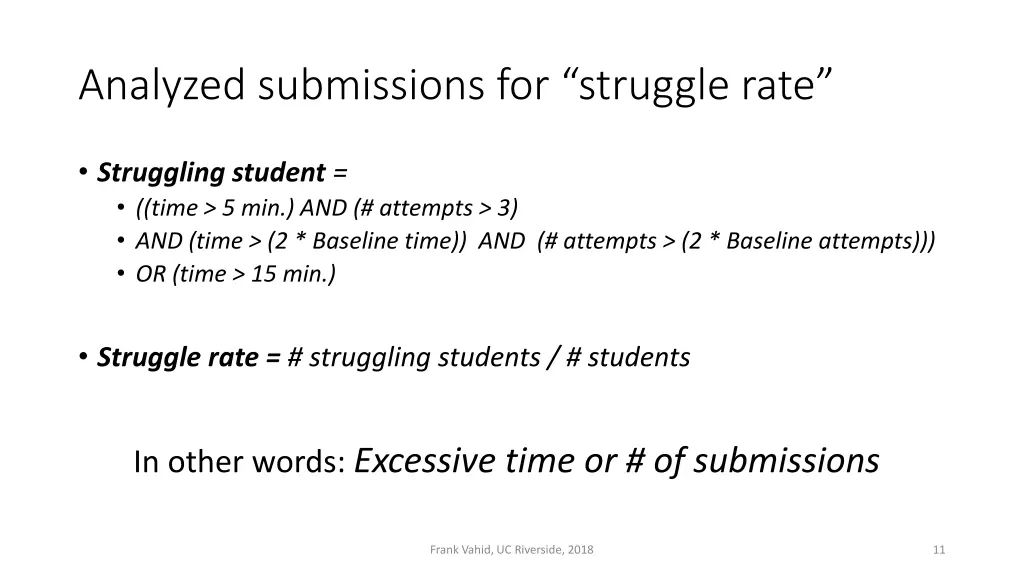 analyzed submissions for struggle rate