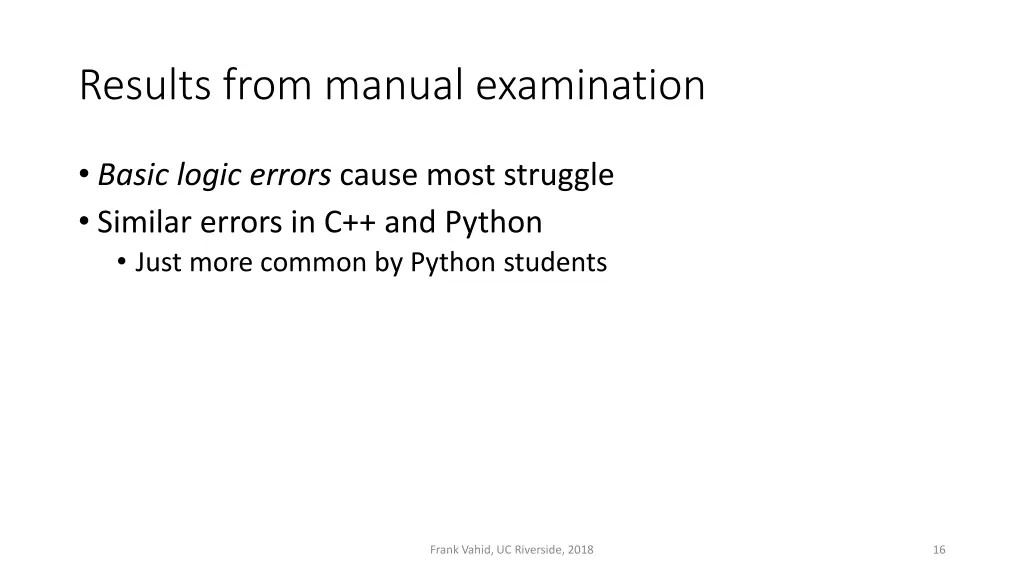 results from manual examination