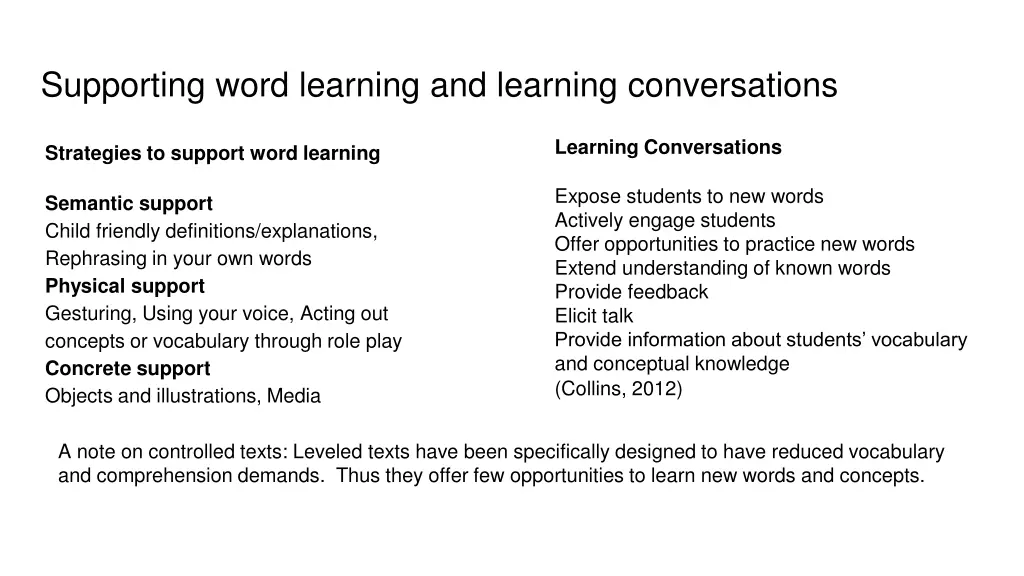 supporting word learning and learning