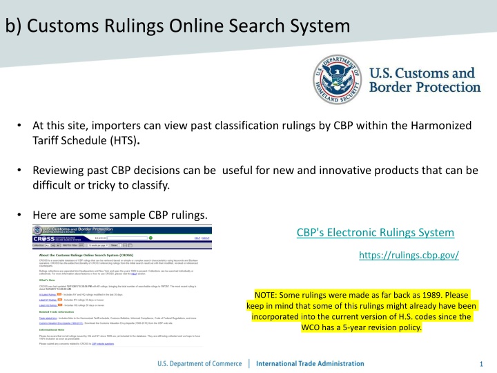 b customs rulings online search system