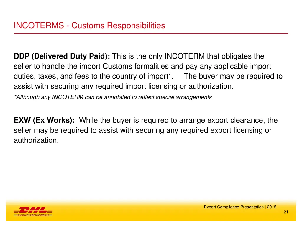 incoterms customs responsibilities