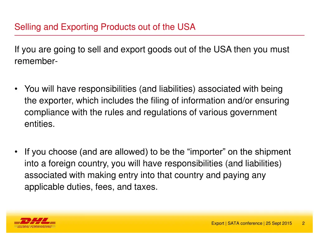 selling and exporting products out of the usa