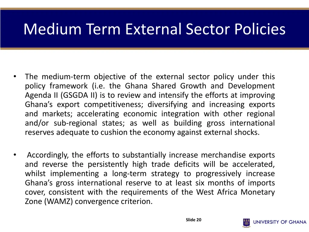 medium term external sector policies