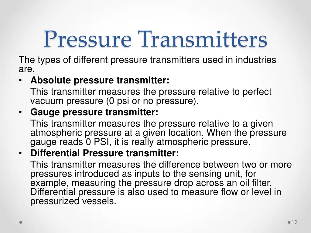 pressure transmitters 1